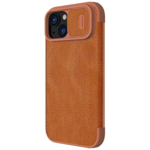 Nillkin Qin Pro Faux Leather Camera Lens Protector Case for Apple iPhone 15 Plus - Brown