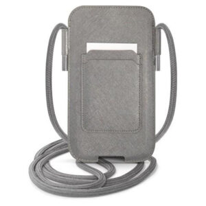 Guess Metal Logo Saffiano Pouch Case Bag with Strap (170mm x 95mm) - Grey