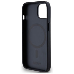 DKNY Leather Printed Design with Metal Logo Magsafe Rear Case Cover for Apple iPhone 15 - Black/White