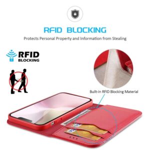 DUX DUCIS Real Leather Flip RFID Wallet Case for Apple iPhone 16e - Red