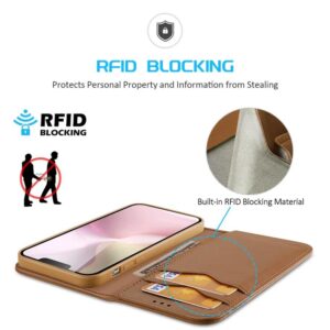 DUX DUCIS Real Leather Flip RFID Wallet Case for Apple iPhone 16e - Brown