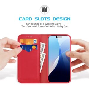 DUX DUCIS Genuine Real Leather Flip RFID Wallet Case for Apple iPhone 16 Plus - Red