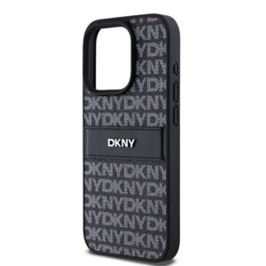 DKNY PU Leather Textured Tonal Stripe Rear Magsafe Case for iPhone 15 Pro Max - Black
