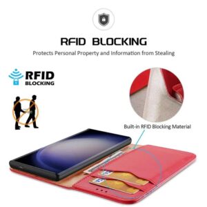 DUX DUCIS Real Leather Flip RFID Wallet Case for Samsung Galaxy S24 Ultra - Red