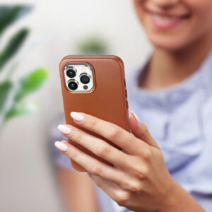 DUX DUCIS Naples Leather Back Case Cover for Apple iPhone 14 Pro Max - Brown