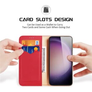 DUX DUCIS Real Leather Flip RFID Wallet Case for Samsung Galaxy S24 - Red