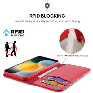 DUX DUCIS Genuine Real Leather Flip RFID Wallet Case for Apple iPhone 17 Pro - Red