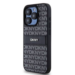 DKNY PU Leather Textured Tonal Stripe Rear Magsafe Case for iPhone 15 Pro Max - Black