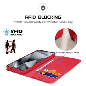 DUX DUCIS Real Leather Flip RFID Wallet Case for Samsung Galaxy S25 Ultra - Red