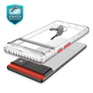 Armoured™ Shock Tough Rugged Case for Google Pixel 6 Pro - Clear / Red Buttons