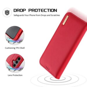 DUX DUCIS Real Leather Flip RFID Wallet Case for Samsung Galaxy S25 - Red