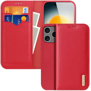 DUX DUCIS Genuine Real Leather Flip RFID Wallet Case for Apple iPhone 17 Max - Red