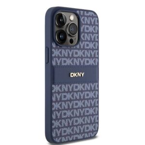 DKNY PU Leather Textured Tonal Stripe Magsafe Rear Case for iPhone 15 Pro Max - Blue