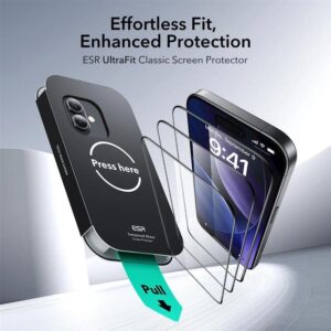 ESR 2-Pack Ultrafit Tempered Glass Screen Protector for Apple iPhone 17 - Black Edge