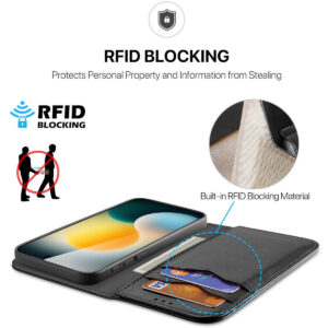DUX DUCIS Genuine Real Leather Flip RFID Wallet Case for Apple iPhone 17 Pro Max - Black
