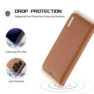 DUX DUCIS Real Leather Flip RFID Wallet Case for Samsung Galaxy S24 Ultra - Brown
