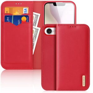 DUX DUCIS Real Leather Flip RFID Wallet Case for Apple iPhone 16e - Red