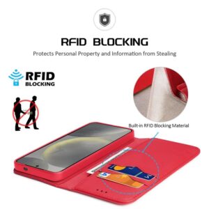 DUX DUCIS Real Leather Flip RFID Wallet Case for Samsung Galaxy S25 - Red