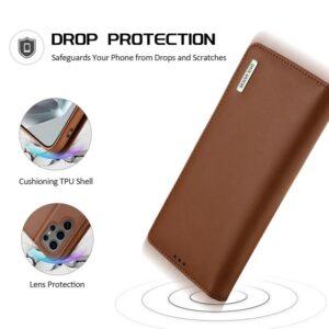 DUX DUCIS Real Leather Flip RFID Wallet Case for Samsung Galaxy S25 Ultra - Brown