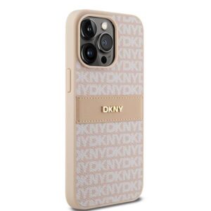 DKNY PU Leather Textured Tonal Stripe Magsafe Rear Case for iPhone 15 Pro Max - Pink