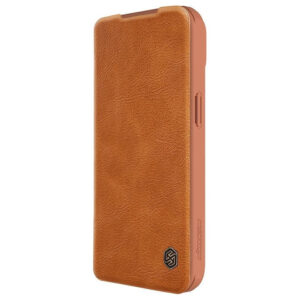 Nillkin Qin Pro Faux Leather Camera Lens Protector Case for Apple iPhone 15 Plus - Brown