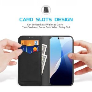 DUX DUCIS Genuine Real Leather Flip RFID Wallet Case for Apple iPhone 16 Pro - Black