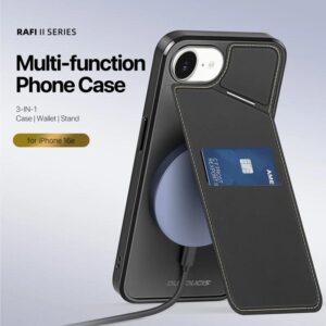 DUX DUCIS Rafi II Magnetic Case w/ Kickstand and Card Slots for Apple iPhone 16e - Black