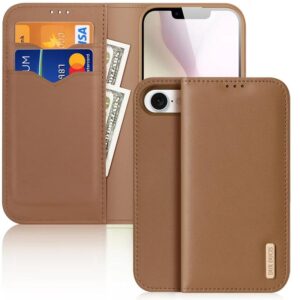 DUX DUCIS Real Leather Flip RFID Wallet Case for Apple iPhone 16e - Brown