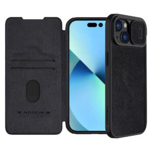 Nillkin Qin Pro Faux Leather Camera Lens Protector Case for Apple iPhone 15 Plus - Black