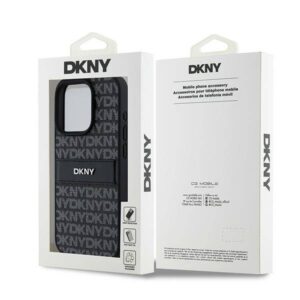 DKNY PU Leather Textured Tonal Stripe Rear Magsafe Case for iPhone 15 Pro Max - Black