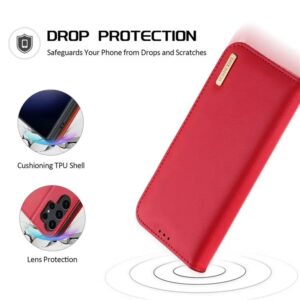 DUX DUCIS Real Leather Flip RFID Wallet Case for Samsung Galaxy S24 Ultra - Red