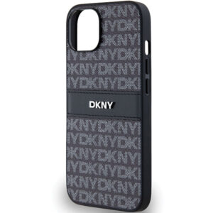 DKNY PU Leather Textured Tonal Stripe Magsafe Rear Case for iPhone 15 - Black