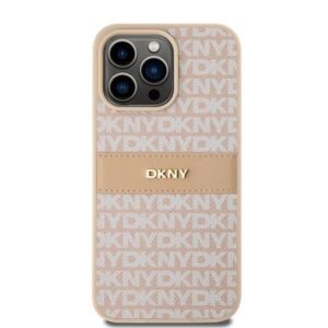 DKNY PU Leather Textured Tonal Stripe Magsafe Rear Case for iPhone 15 Pro Max - Pink