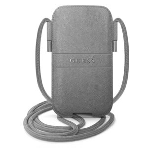 Guess Metal Logo Saffiano Pouch Case Bag with Strap (170mm x 95mm) - Grey