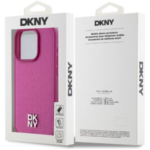 DKNY Leather Monochrome Design with Metal Logo Rear Magsafe Case Cover for iPhone 15 - Pink