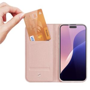 DUX DUCIS Skin Pro Faux Leather Wallet Flip Case for Apple iPhone 16 Pro Max - Rose Gold