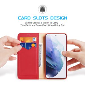 DUX DUCIS Genuine Real Leather Flip RFID Wallet Case for Samsung Galaxy S22+ Plus 5G - Red