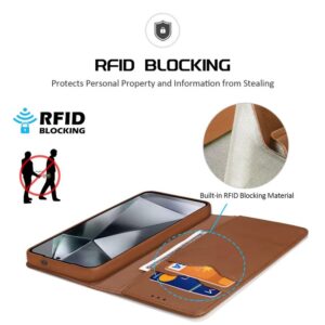 DUX DUCIS Real Leather Flip RFID Wallet Case for Samsung Galaxy S25 Ultra - Brown