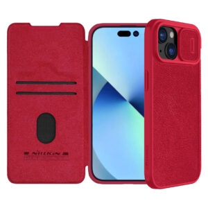 Nillkin Qin Pro Faux Leather Camera Lens Protector Case for Apple iPhone 15 - Red