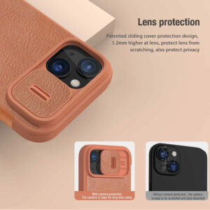 Nillkin Qin Pro Faux Leather Camera Lens Protector Case for Apple iPhone 15 Plus - Brown