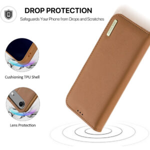 DUX DUCIS Genuine Real Leather Flip RFID Wallet Case for Apple iPhone 17 Air - Brown
