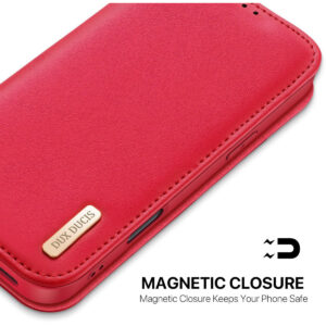 DUX DUCIS Genuine Real Leather Flip RFID Wallet Case for Apple iPhone 17 - Red