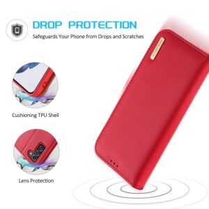DUX DUCIS Genuine Real Leather Flip RFID Wallet Case for Samsung Galaxy S22+ Plus 5G - Red