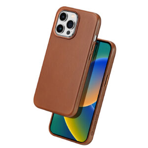 DUX DUCIS Naples Leather Back Case Cover for Apple iPhone 14 Pro Max - Brown