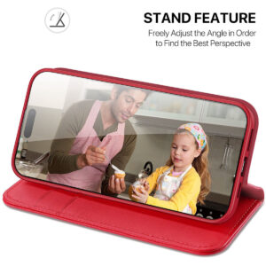 DUX DUCIS Genuine Real Leather Flip RFID Wallet Case for Apple iPhone 17 - Red