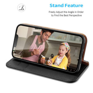 DUX DUCIS Genuine Real Leather Flip RFID Wallet Case for Apple iPhone 15 - Black