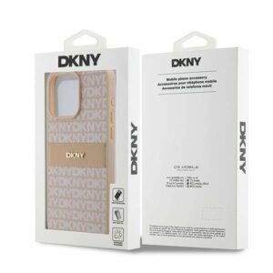 DKNY PU Leather Textured Tonal Stripe Magsafe Rear Case for iPhone 15 Pro Max - Pink