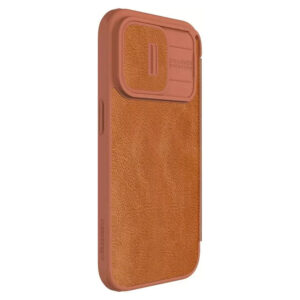 Nillkin Qin Pro Faux Leather Camera Lens Protector Case for Apple iPhone 15 Pro Max - Brown
