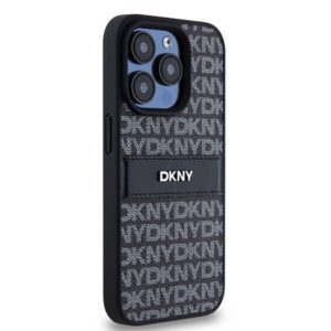 DKNY PU Leather Textured Tonal Stripe Rear Magsafe Case for iPhone 15 Pro Max - Black