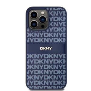 DKNY PU Leather Textured Tonal Stripe Magsafe Rear Case for iPhone 15 Pro Max - Blue